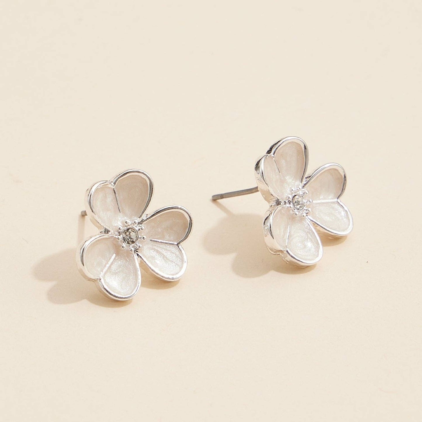 Flower Stud Earrings with Pearl and Rhinestone Center