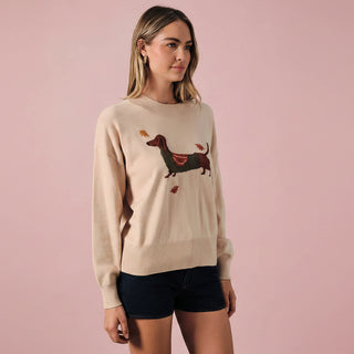 Women's Fall Dachshund Crewneck Knit Sweater