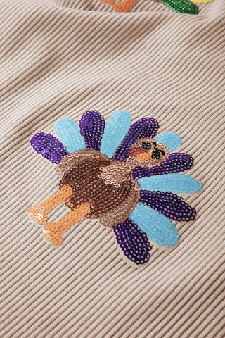 Thanksgiving Real Sequin Turkey Graphic Baggy Sweatshirt