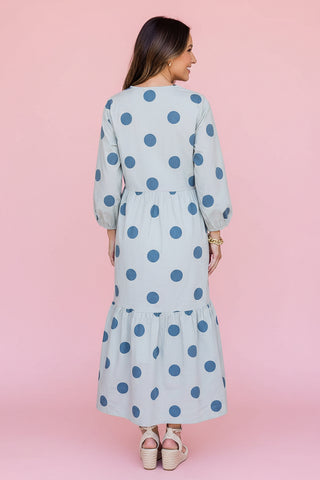 Polka Dot Button-Front Casual Shift Midi Dress