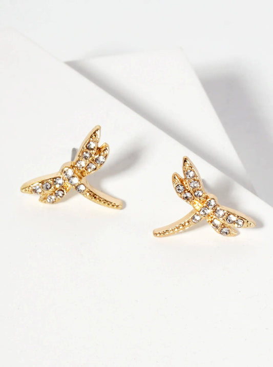 Crystal-Pave Dragonfly Stud Earrings with Spiritual Theme