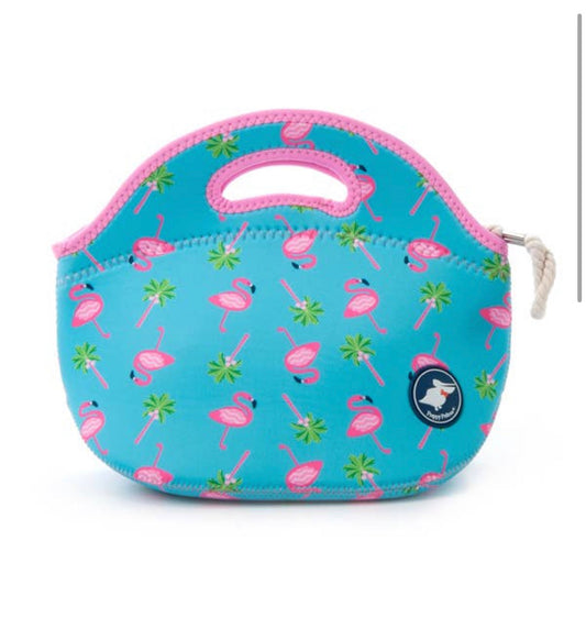 Preppy Pelican Neoprene Flamingo Print Lunch Bag