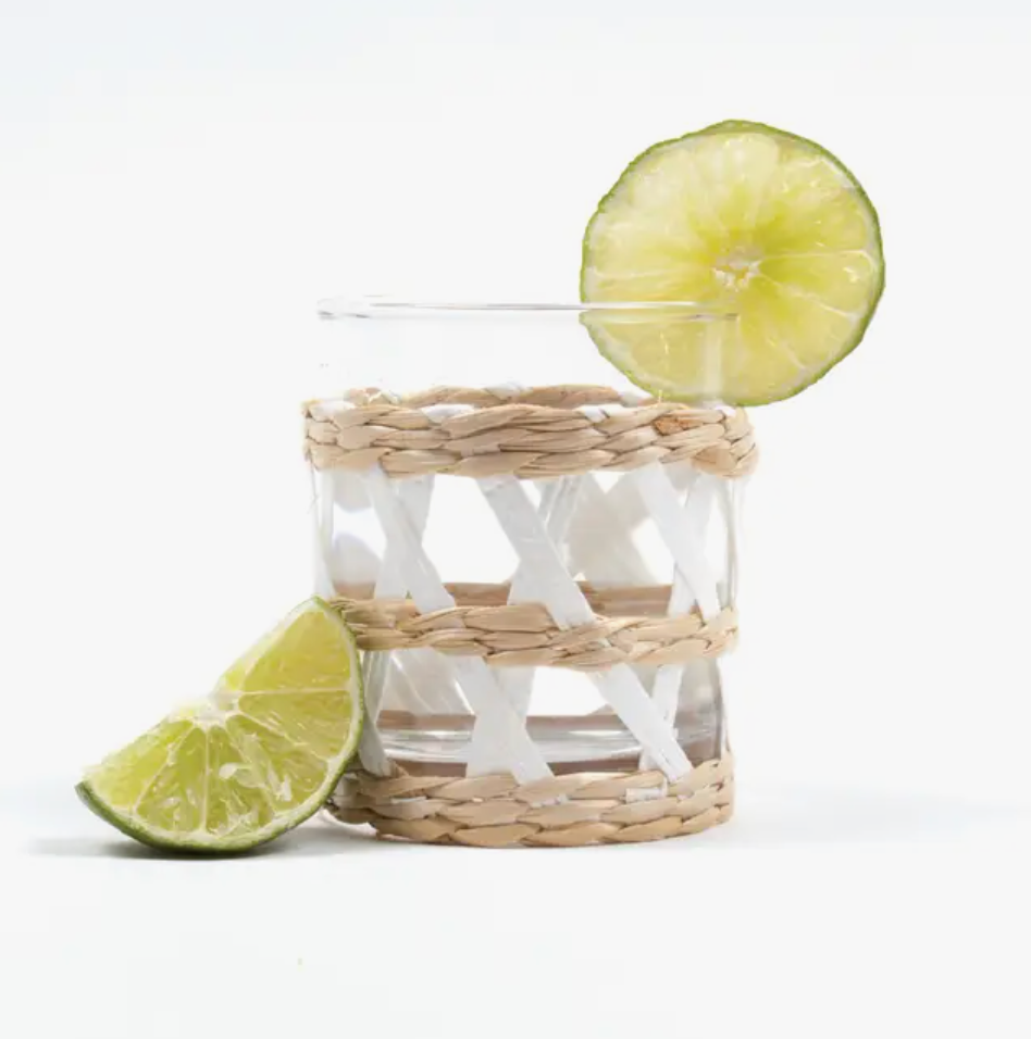 White Rattan Old Fashioned Glass - Set of 2
